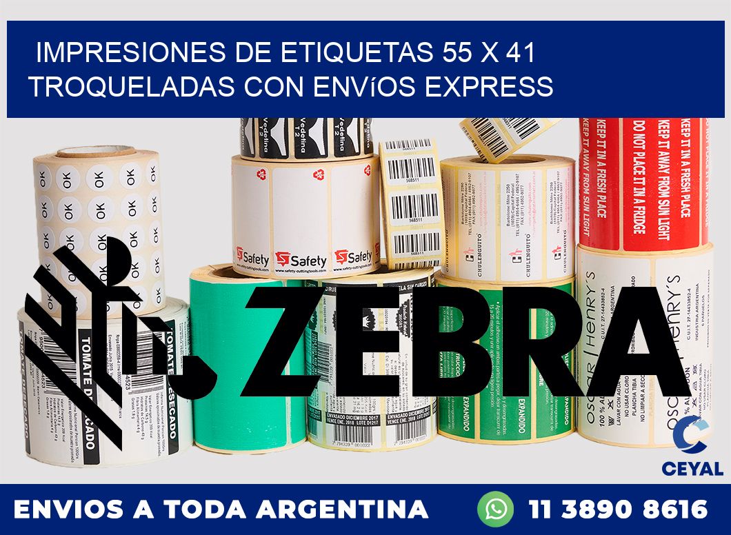Impresiones de etiquetas 55 x 41 troqueladas con envíos express