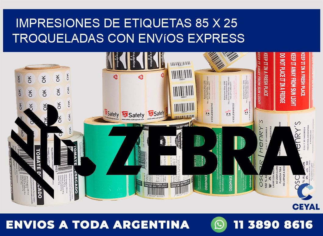 Impresiones de etiquetas 85 x 25 troqueladas con envíos express