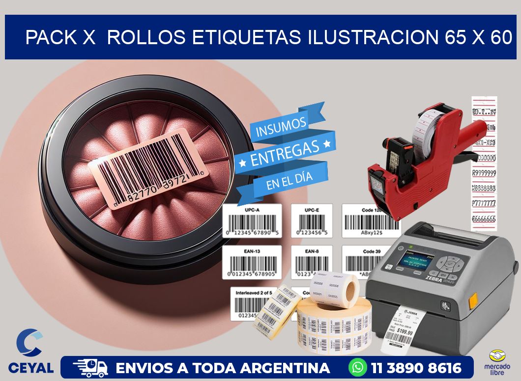 Pack X  Rollos Etiquetas Ilustracion 65 x 60