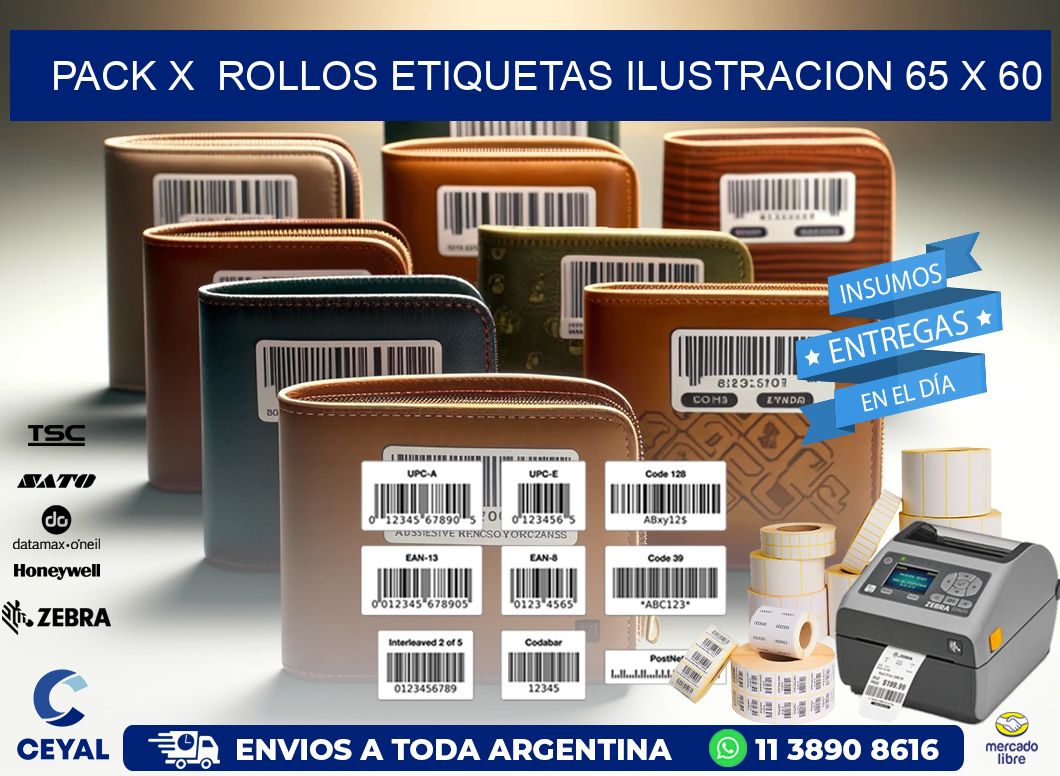 Pack X  Rollos Etiquetas Ilustracion 65 x 60