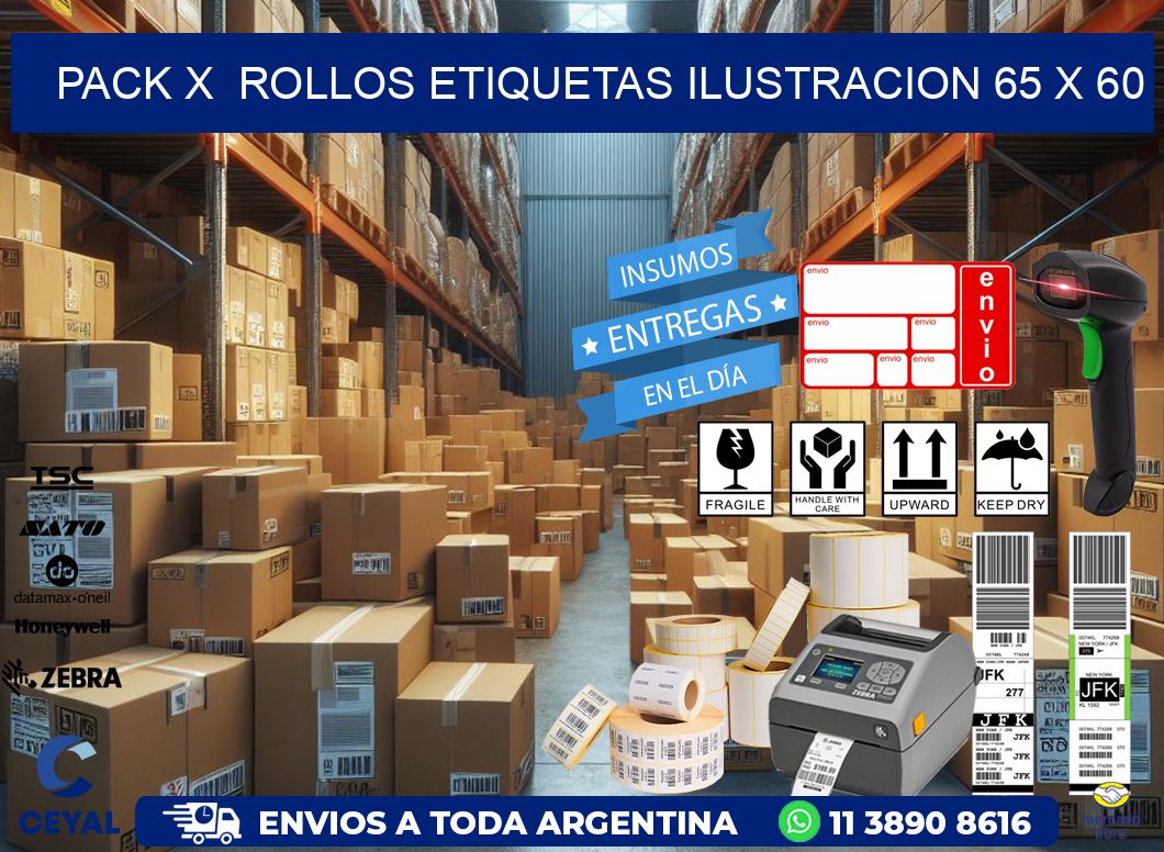 Pack X  Rollos Etiquetas Ilustracion 65 x 60