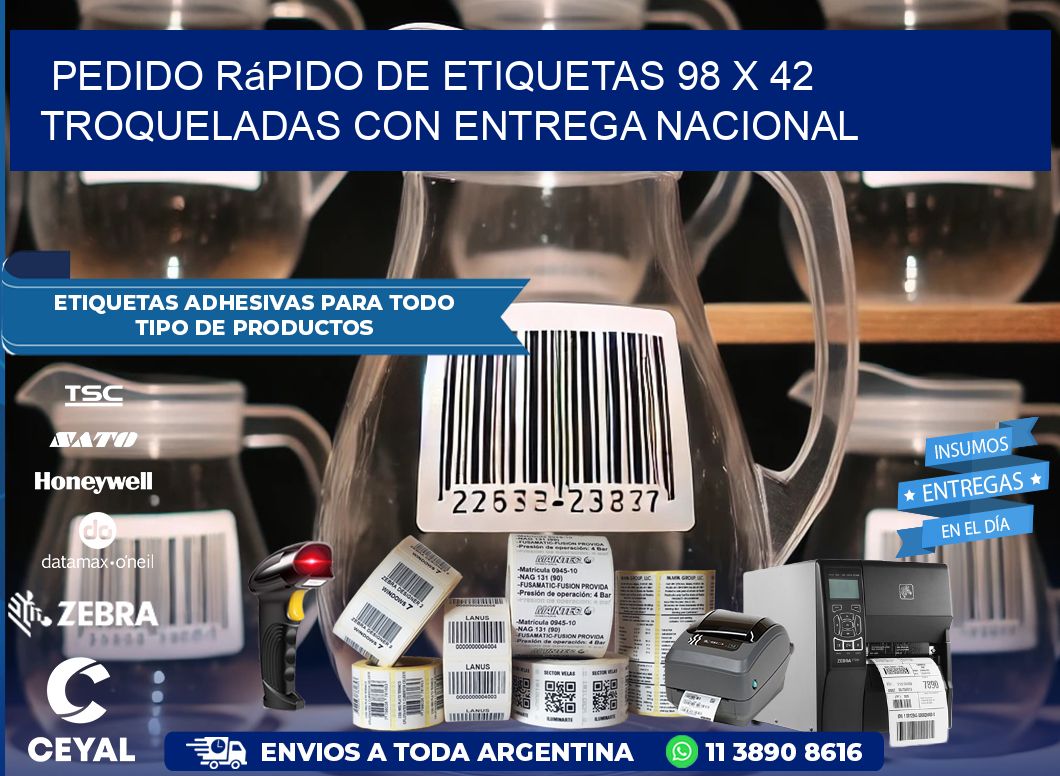 Pedido rápido de etiquetas 98 x 42 troqueladas con entrega nacional