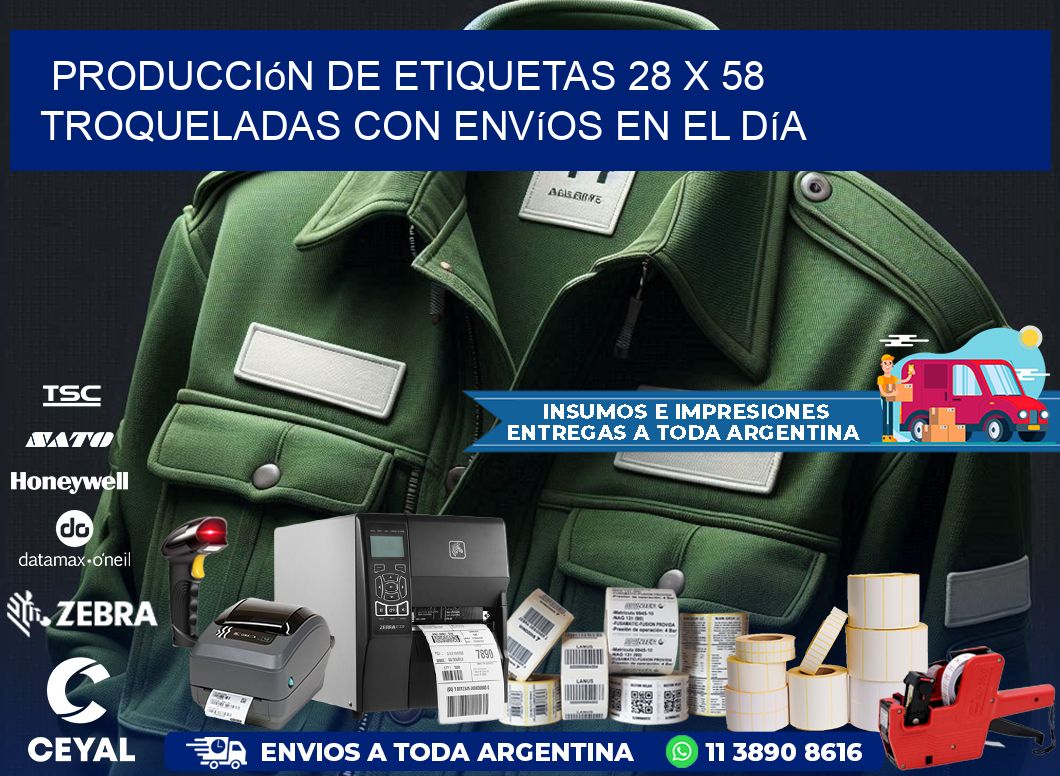 Producción de etiquetas 28 x 58 troqueladas con envíos en el día