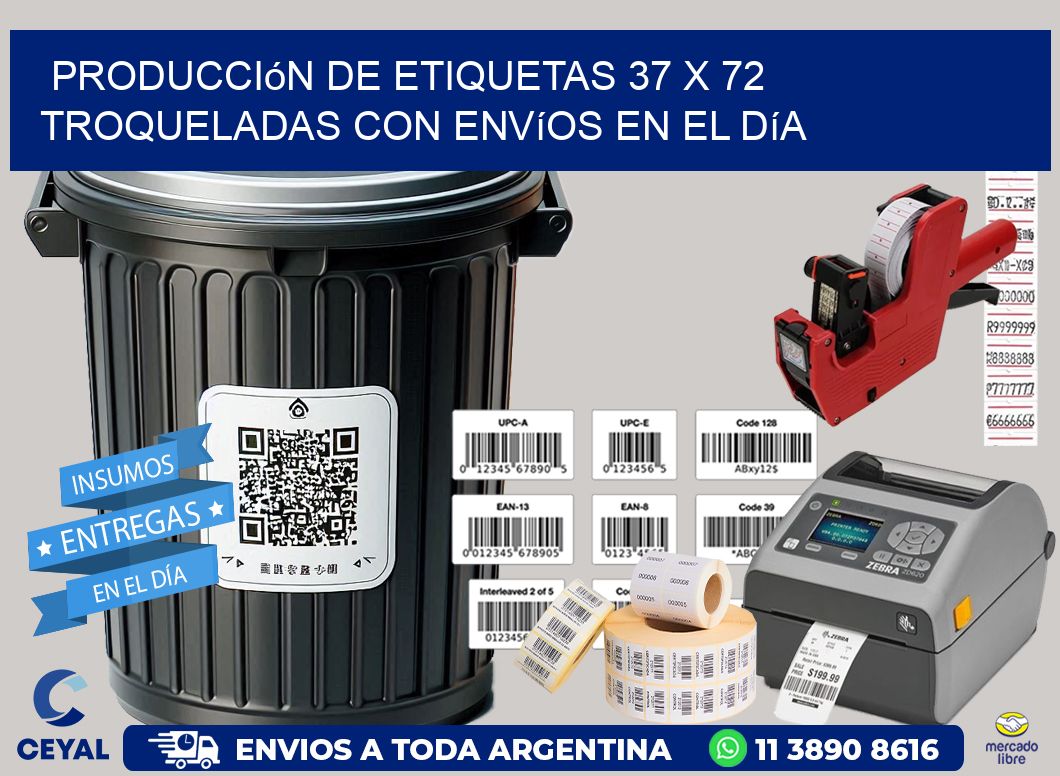 Producción de etiquetas 37 x 72 troqueladas con envíos en el día