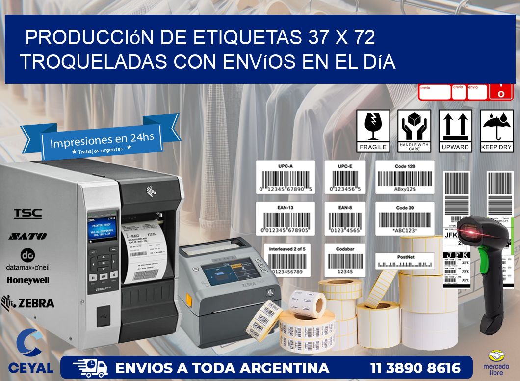 Producción de etiquetas 37 x 72 troqueladas con envíos en el día