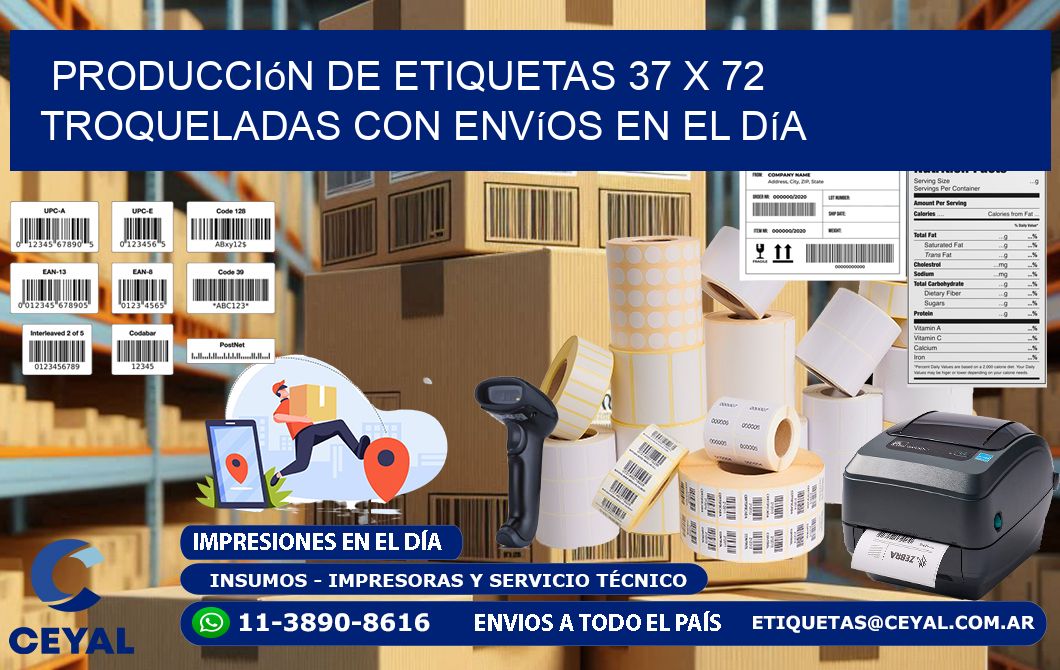 Producción de etiquetas 37 x 72 troqueladas con envíos en el día