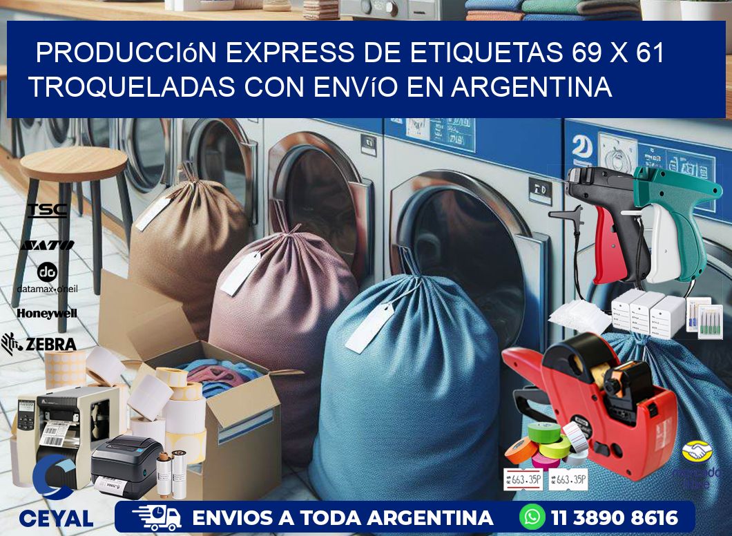 Producción express de etiquetas 69 x 61 troqueladas con envío en Argentina