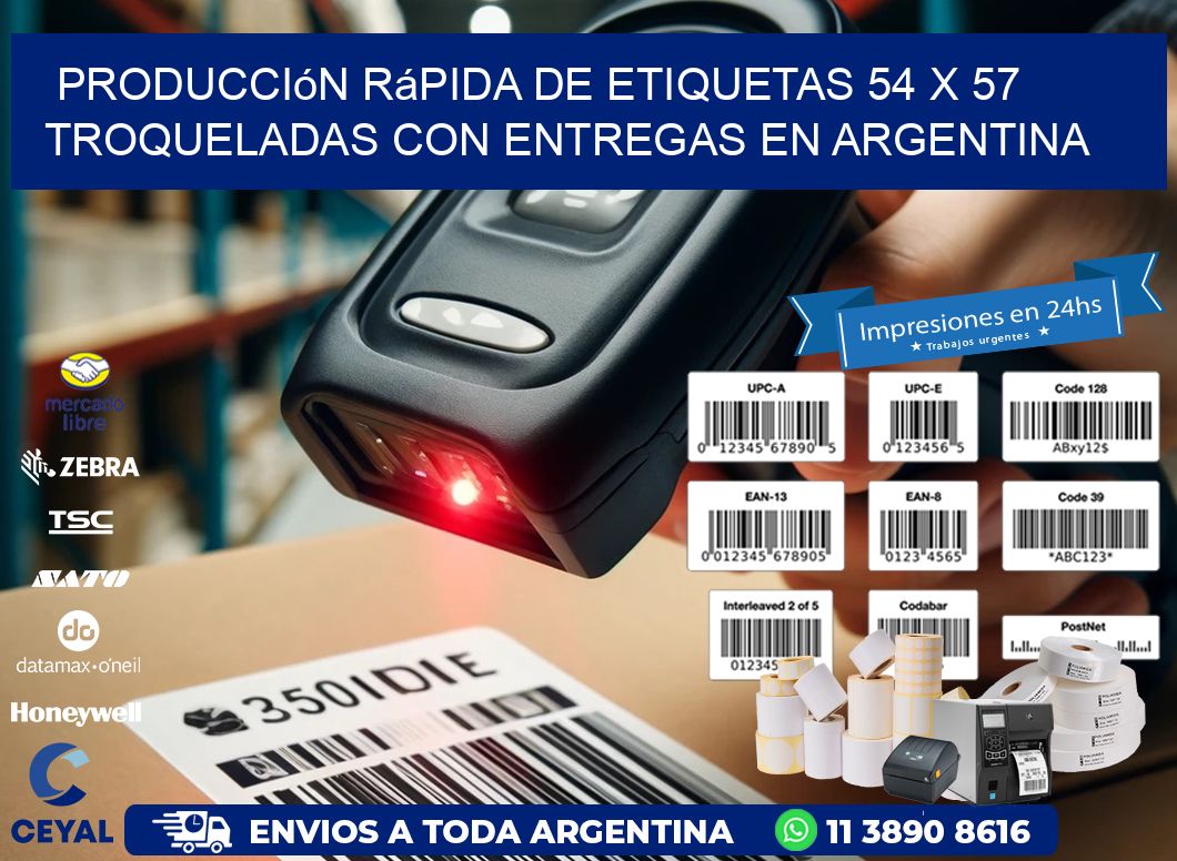 Producción rápida de etiquetas 54 x 57 troqueladas con entregas en Argentina