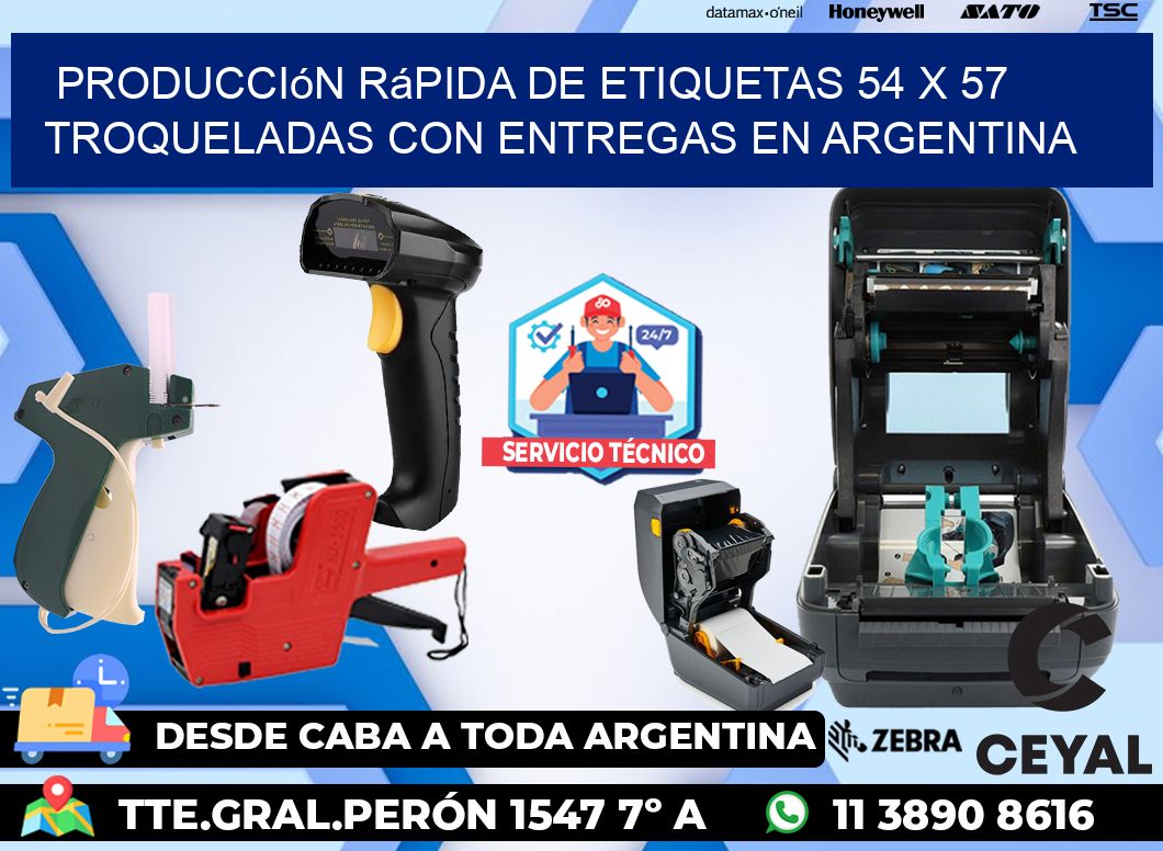 Producción rápida de etiquetas 54 x 57 troqueladas con entregas en Argentina