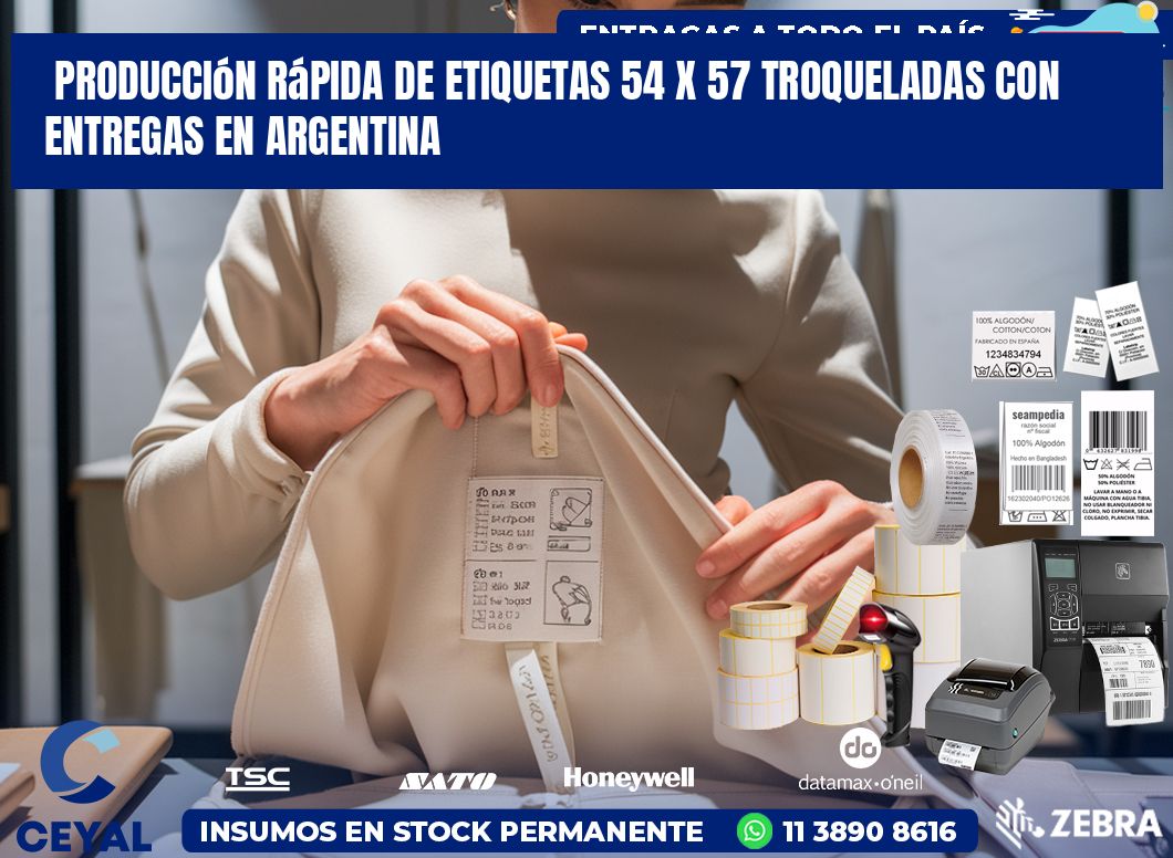 Producción rápida de etiquetas 54 x 57 troqueladas con entregas en Argentina