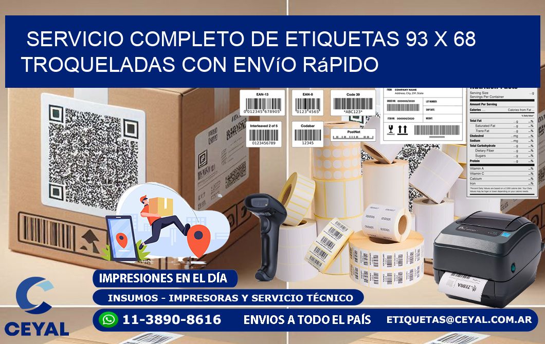 Servicio completo de etiquetas 93 x 68 troqueladas con envío rápido