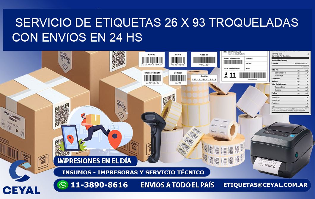 Servicio de etiquetas 26 x 93 troqueladas con envíos en 24 hs