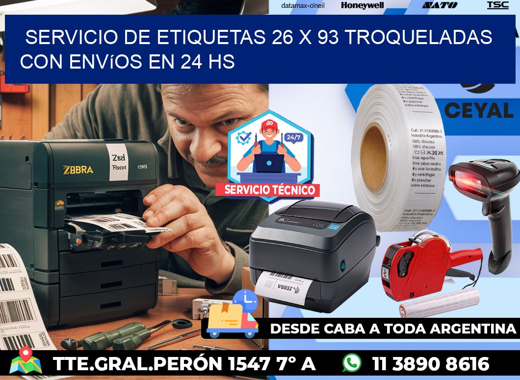 Servicio de etiquetas 26 x 93 troqueladas con envíos en 24 hs