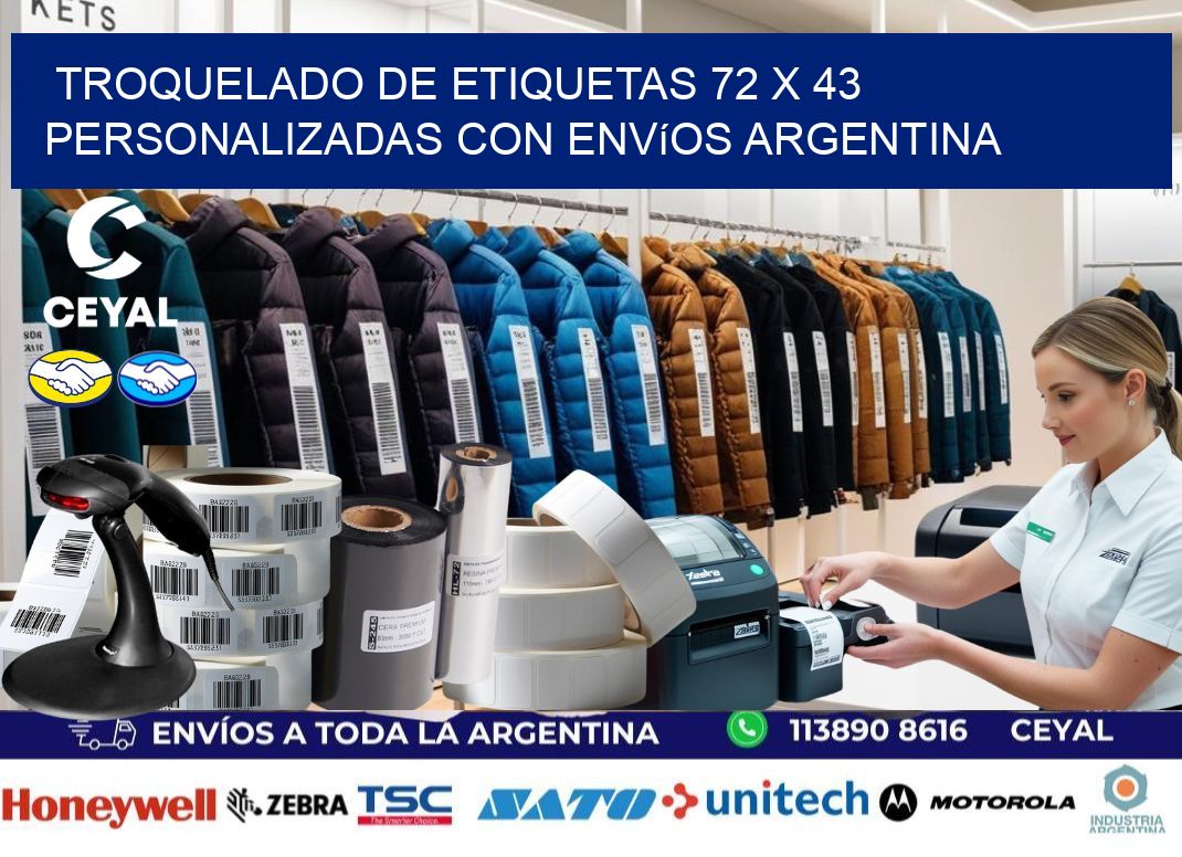 Troquelado de etiquetas 72 x 43 personalizadas con envíos Argentina