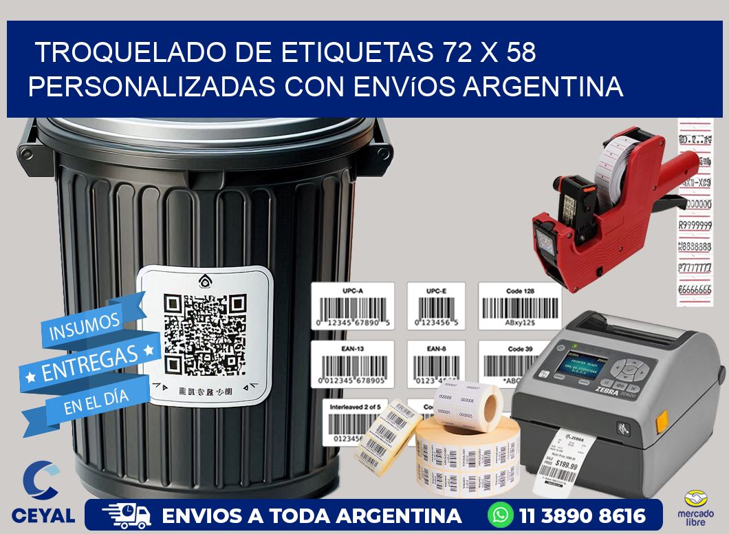 Troquelado de etiquetas 72 x 58 personalizadas con envíos Argentina