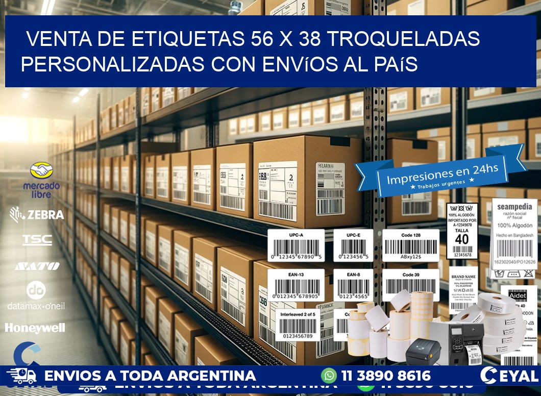 Venta de etiquetas 56 x 38 troqueladas personalizadas con envíos al país