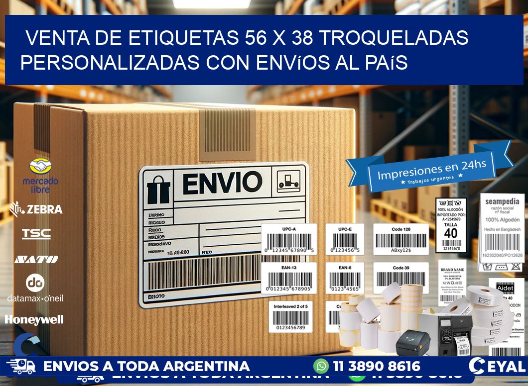 Venta de etiquetas 56 x 38 troqueladas personalizadas con envíos al país