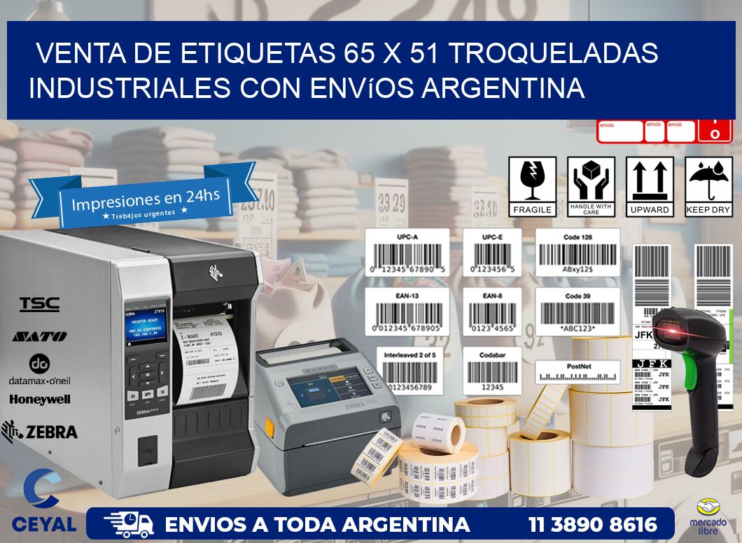 Venta de etiquetas 65 x 51 troqueladas industriales con envíos Argentina