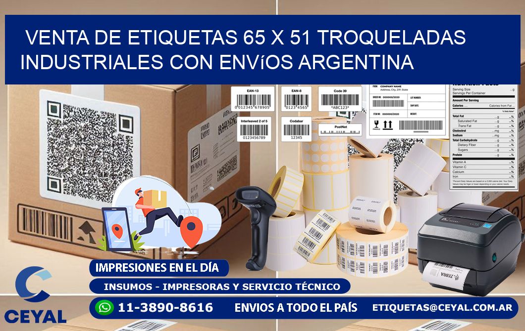 Venta de etiquetas 65 x 51 troqueladas industriales con envíos Argentina