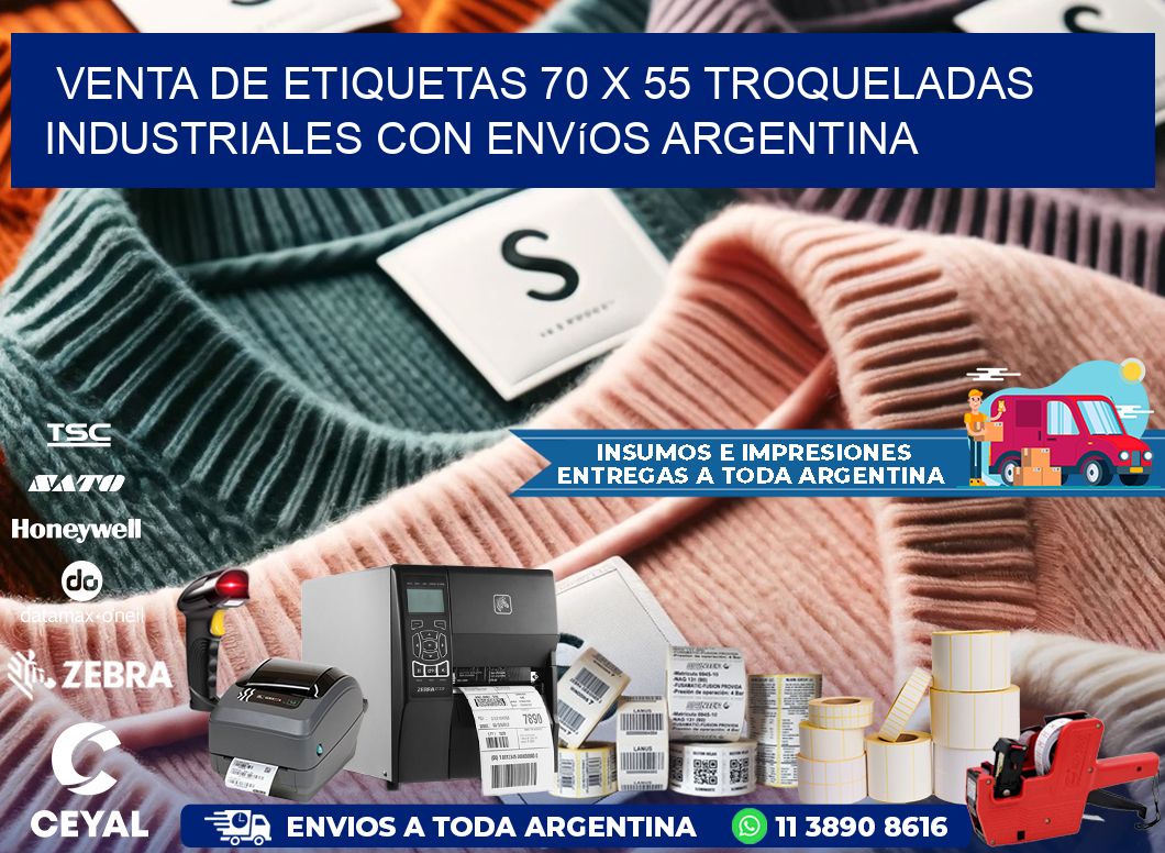 Venta de etiquetas 70 x 55 troqueladas industriales con envíos Argentina
