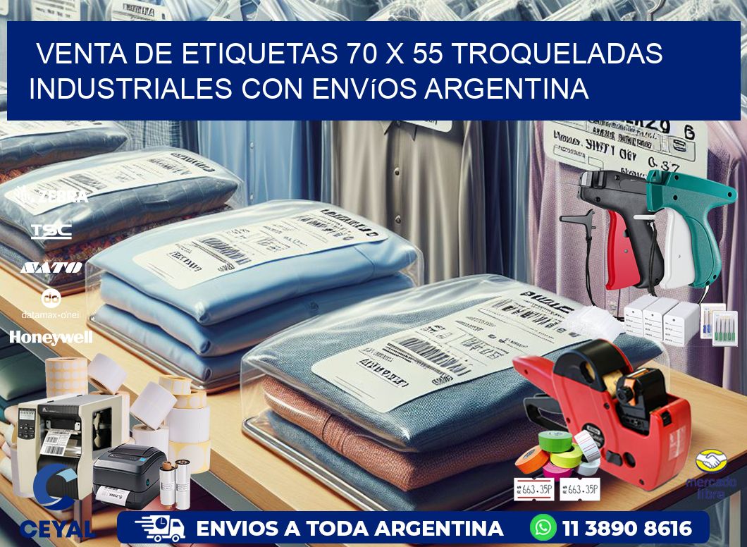 Venta de etiquetas 70 x 55 troqueladas industriales con envíos Argentina