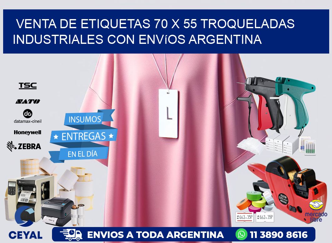 Venta de etiquetas 70 x 55 troqueladas industriales con envíos Argentina