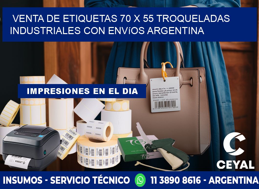 Venta de etiquetas 70 x 55 troqueladas industriales con envíos Argentina