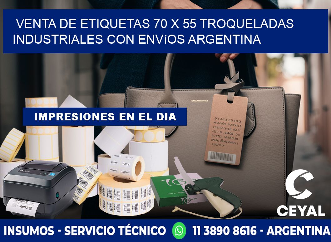 Venta de etiquetas 70 x 55 troqueladas industriales con envíos Argentina