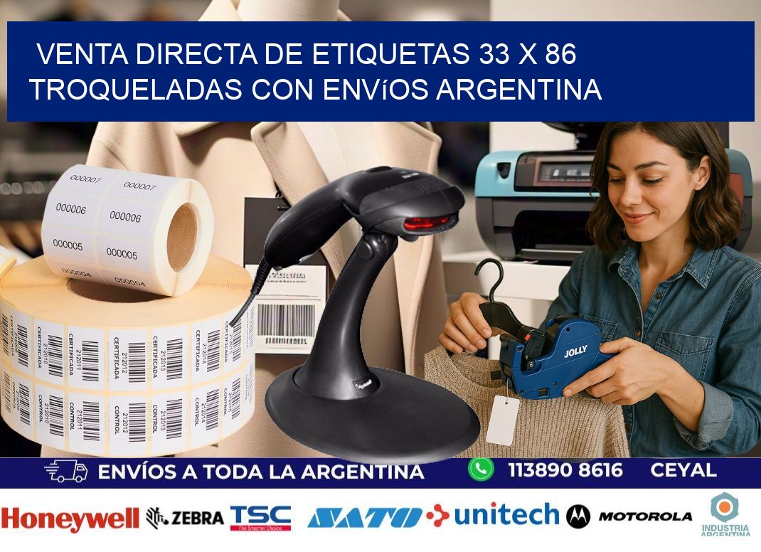 Venta directa de etiquetas 33 x 86 troqueladas con envíos Argentina