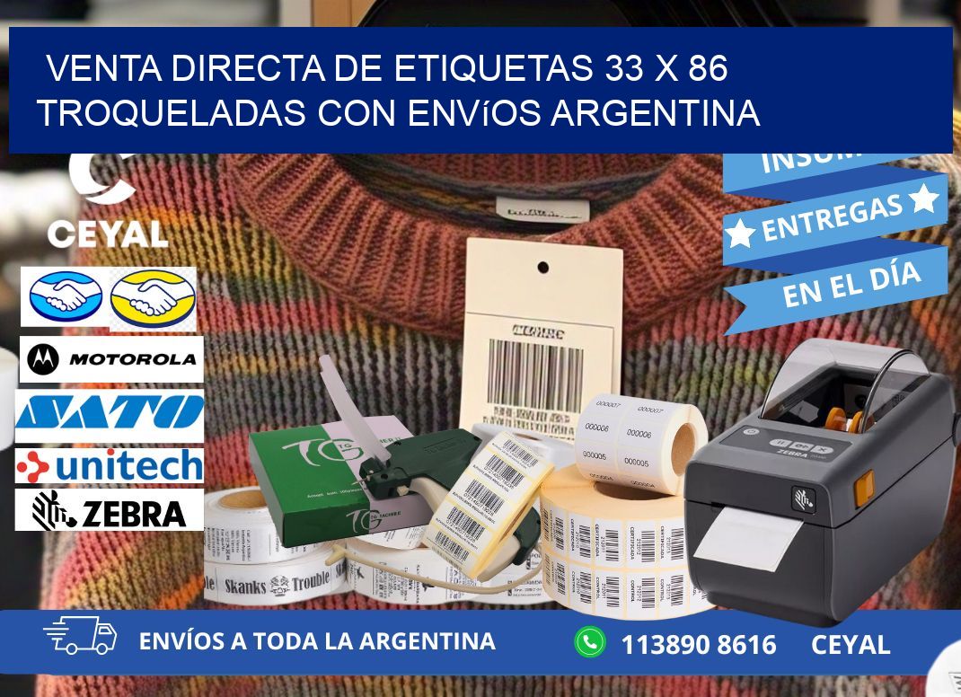 Venta directa de etiquetas 33 x 86 troqueladas con envíos Argentina