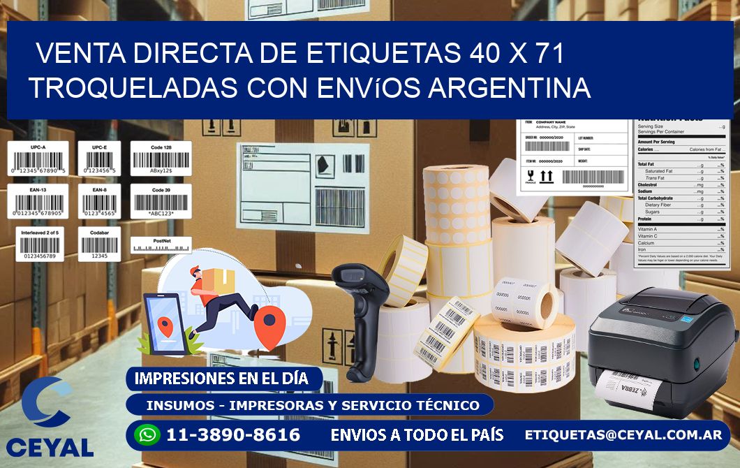 Venta directa de etiquetas 40 x 71 troqueladas con envíos Argentina