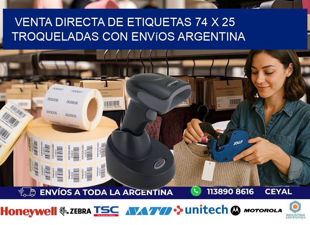 Venta directa de etiquetas 74 x 25 troqueladas con envíos Argentina