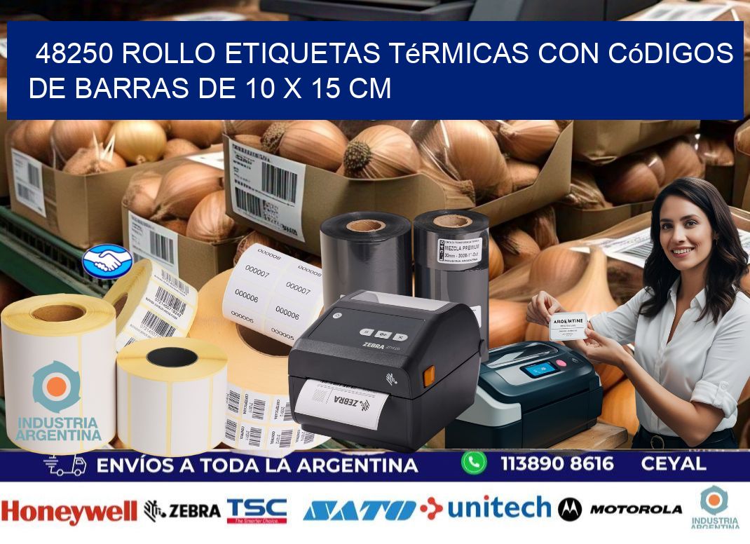 48250 Rollo etiquetas térmicas con Códigos de Barras de 10 x 15 cm