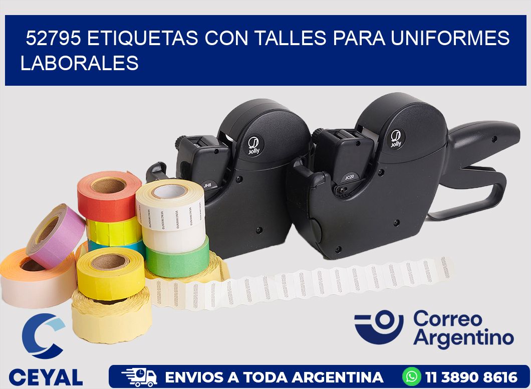 52795 etiquetas con talles para uniformes laborales