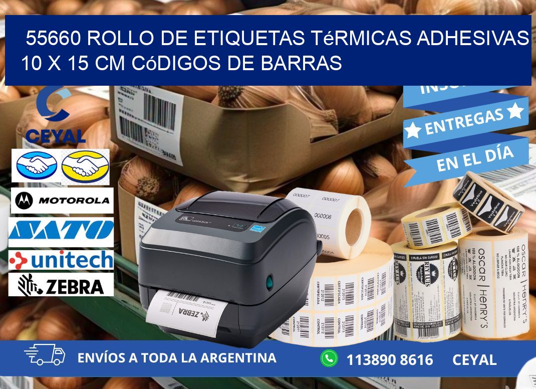 55660 Rollo de Etiquetas Térmicas Adhesivas 10 x 15 cm Códigos de Barras