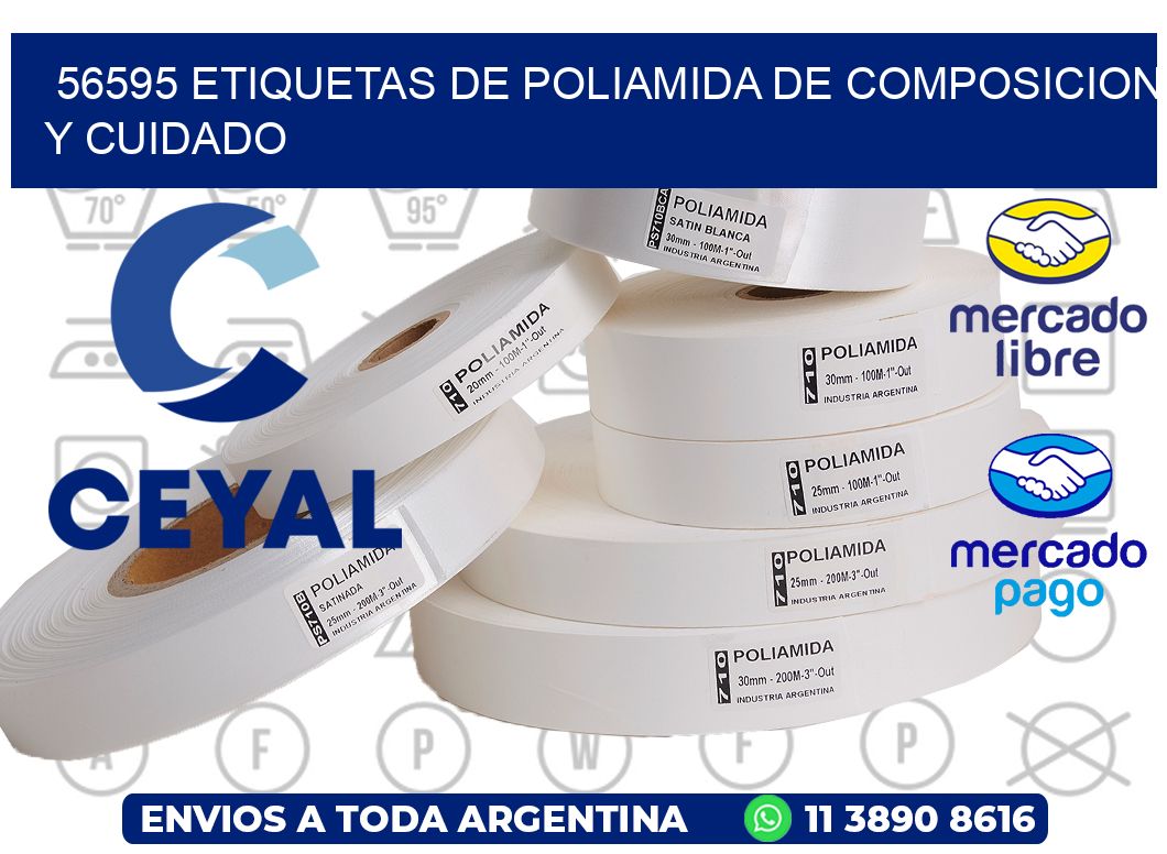 56595 etiquetas de poliamida de composicion y cuidado