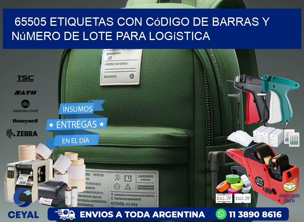 65505 etiquetas con código de barras y número de lote para logística