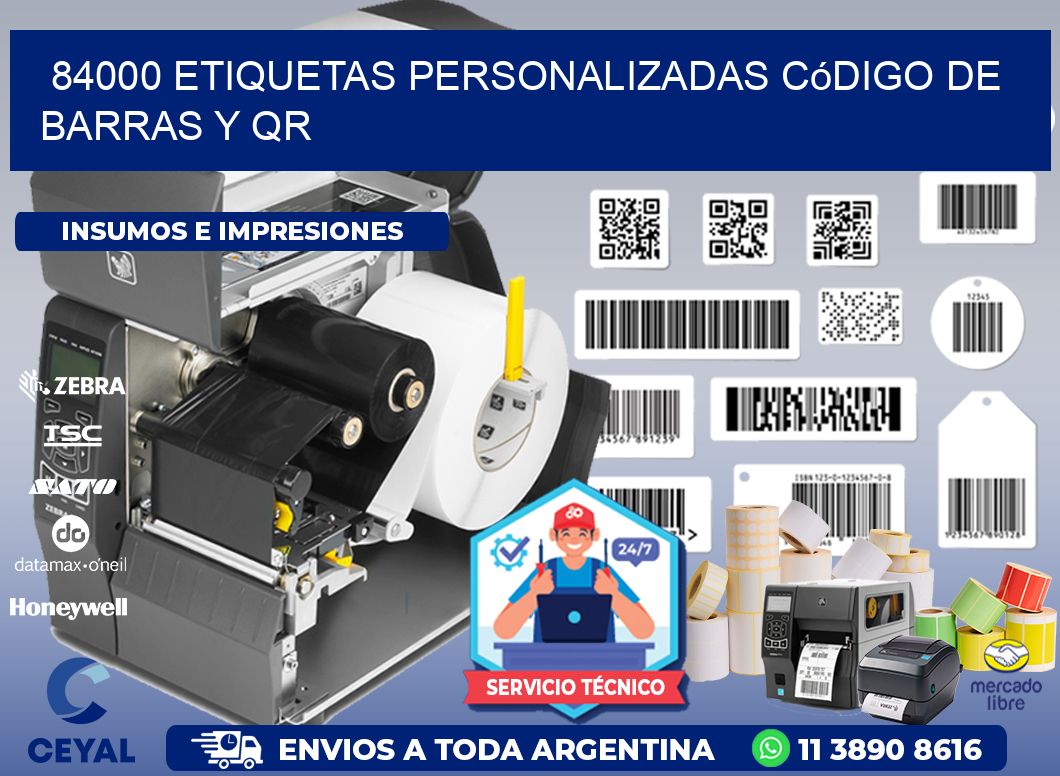 84000 etiquetas personalizadas código de barras y QR