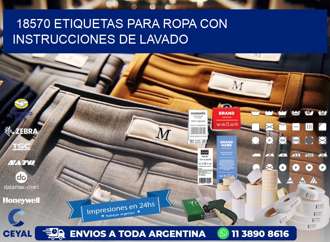 18570 etiquetas para ropa con instrucciones de lavado