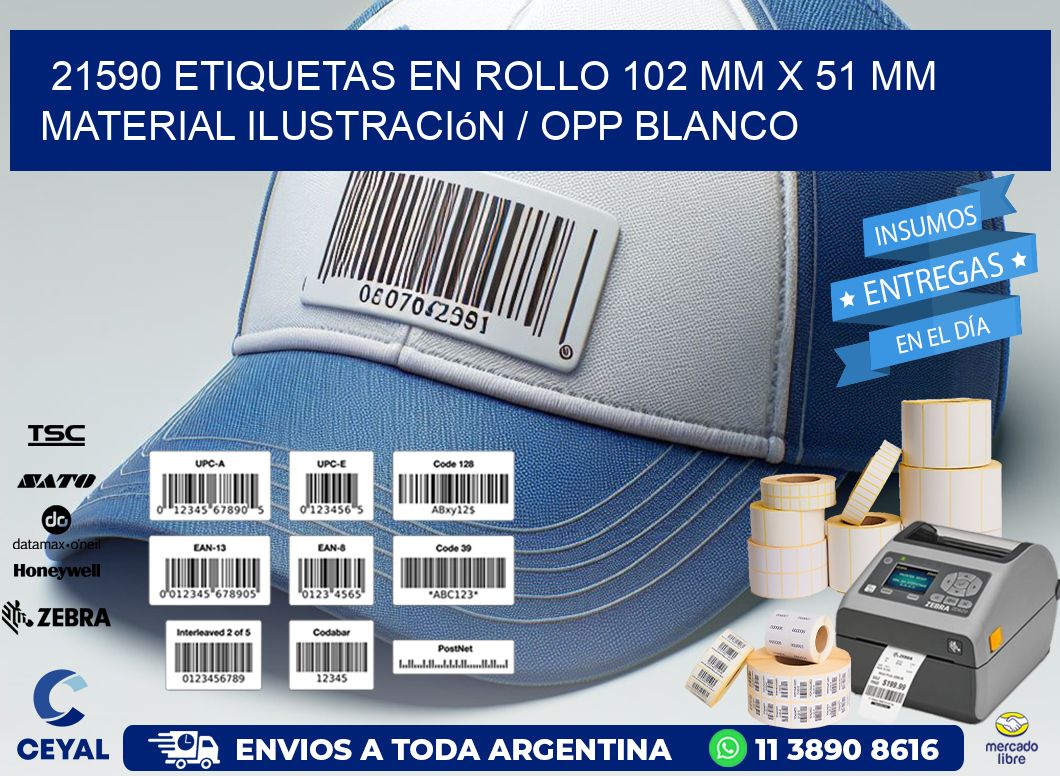 21590 Etiquetas en rollo 102 mm x 51 mm material Ilustración / OPP Blanco