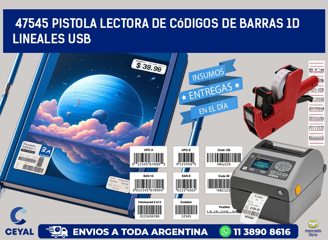 47545 Pistola Lectora De Códigos De Barras 1d Lineales Usb