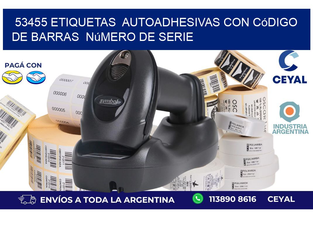 53455 etiquetas autoadhesivas con código de barras número de serie