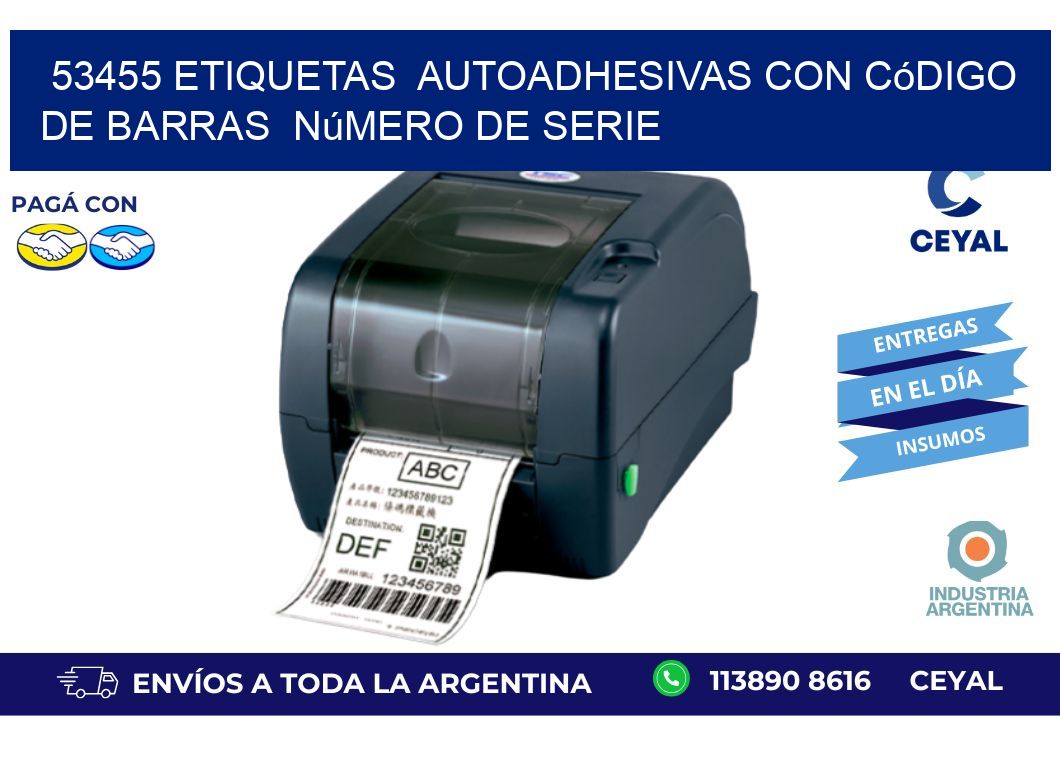 53455 etiquetas autoadhesivas con código de barras número de serie