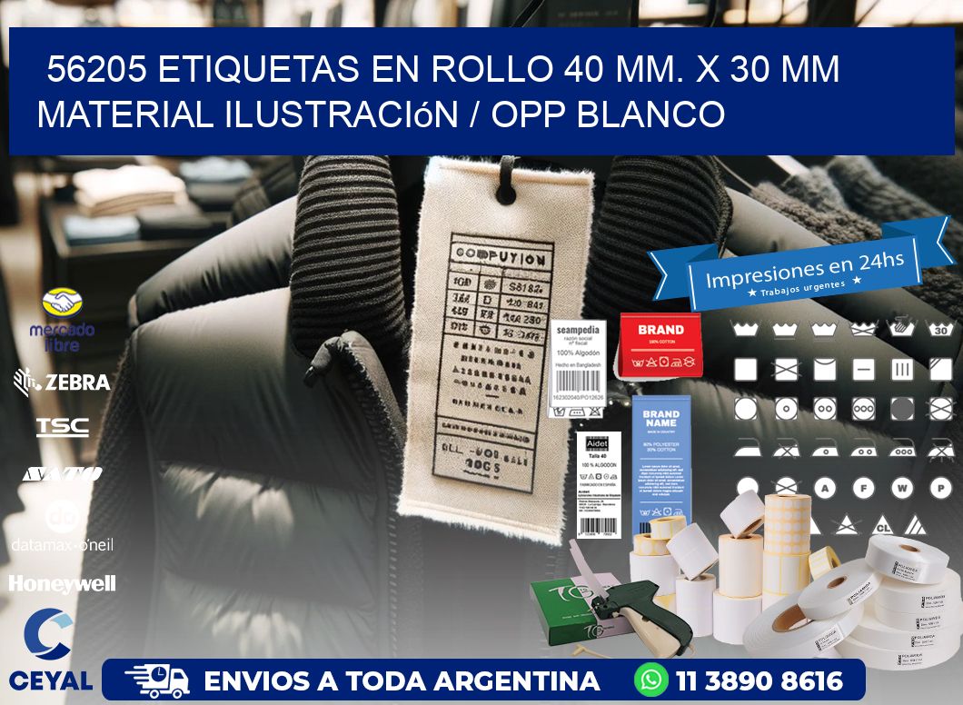 56205 Etiquetas en rollo 40 mm. x 30 mm material Ilustración / OPP Blanco