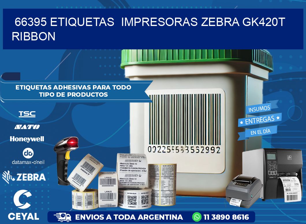 66395 Etiquetas impresoras zebra gk420t ribbon