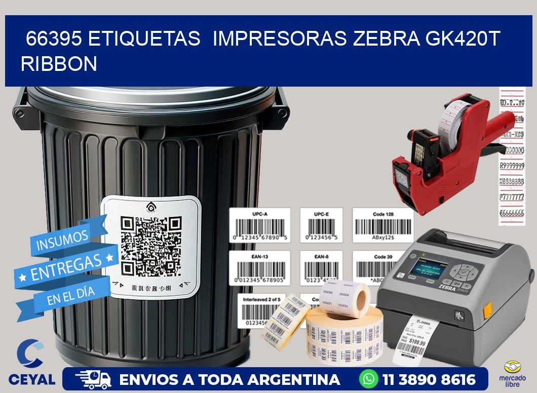 66395 Etiquetas impresoras zebra gk420t ribbon