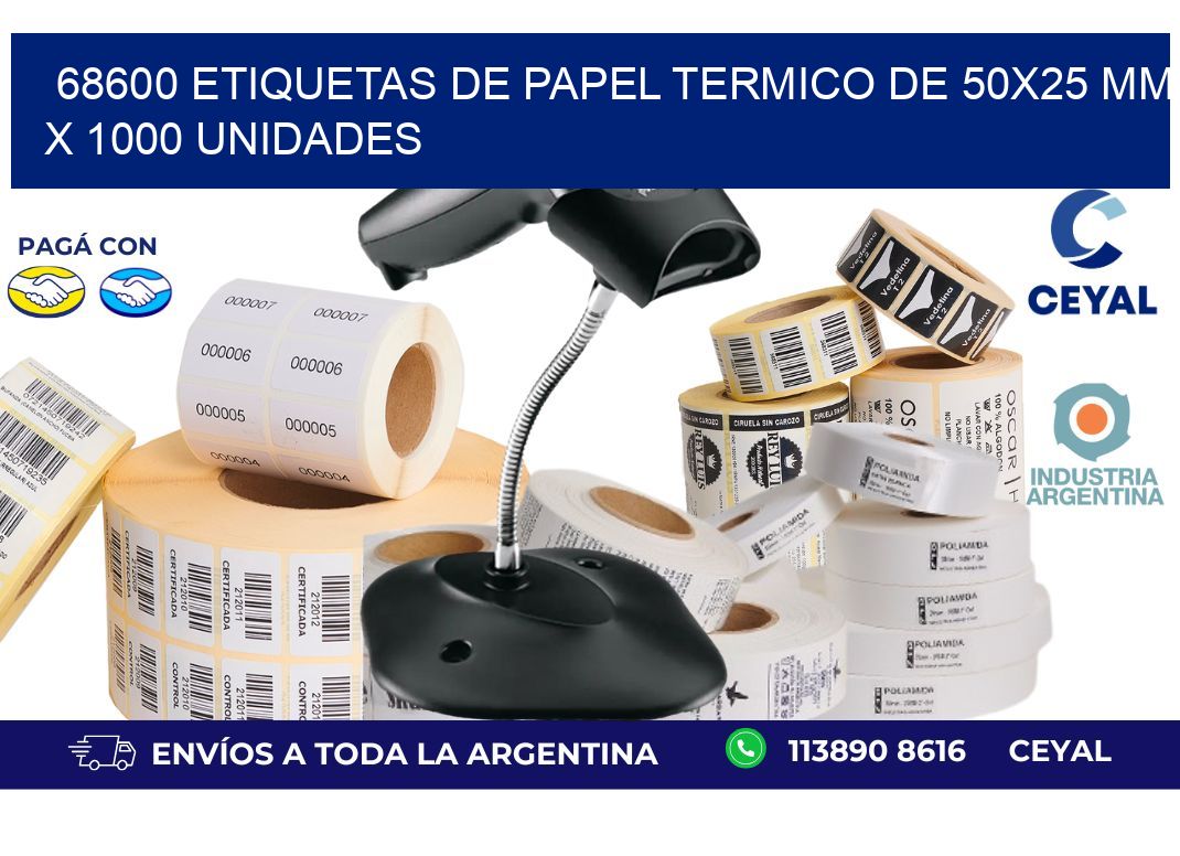 68600 Etiquetas De Papel Termico De 50x25 Mm X 1000 Unidades