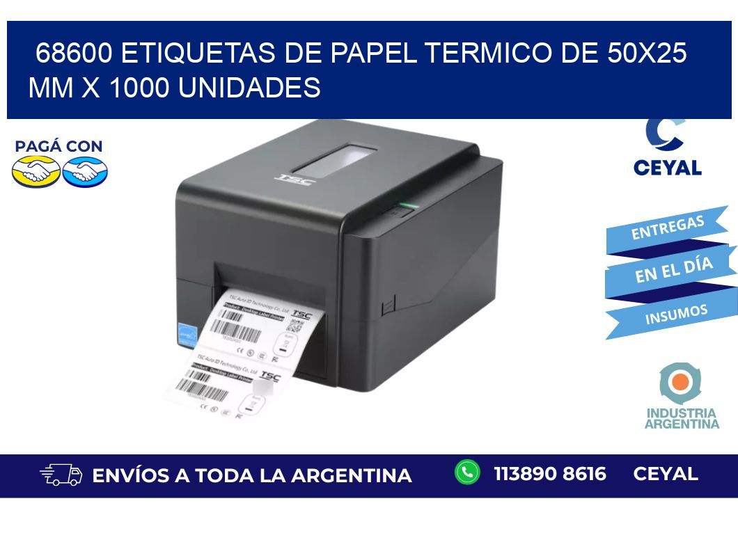 68600 Etiquetas De Papel Termico De 50x25 Mm X 1000 Unidades