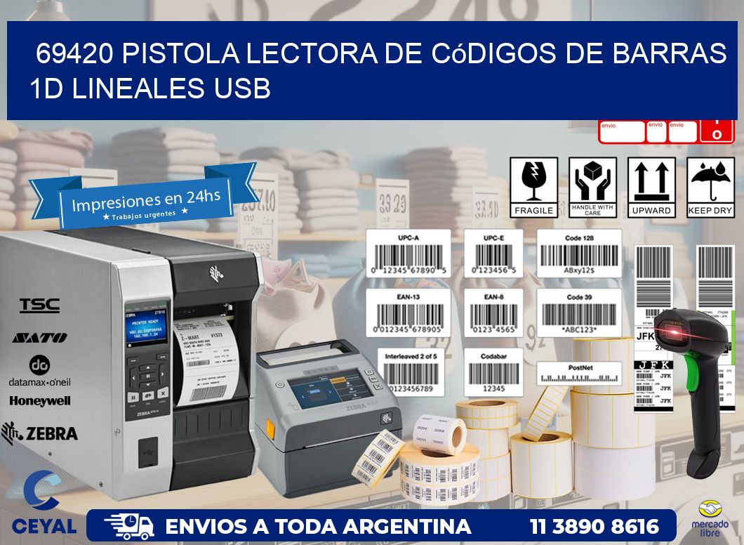 69420 Pistola Lectora De Códigos De Barras 1d Lineales Usb