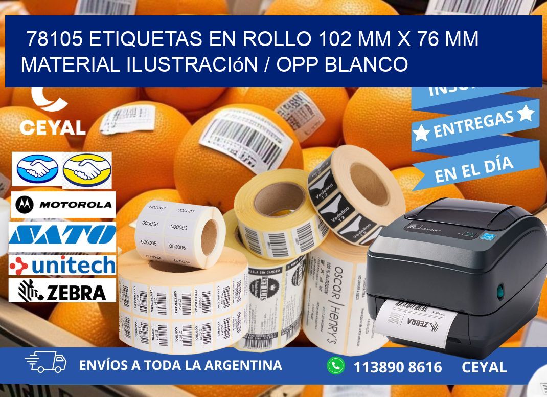 78105 Etiquetas en rollo 102 mm x 76 mm material Ilustración / OPP Blanco